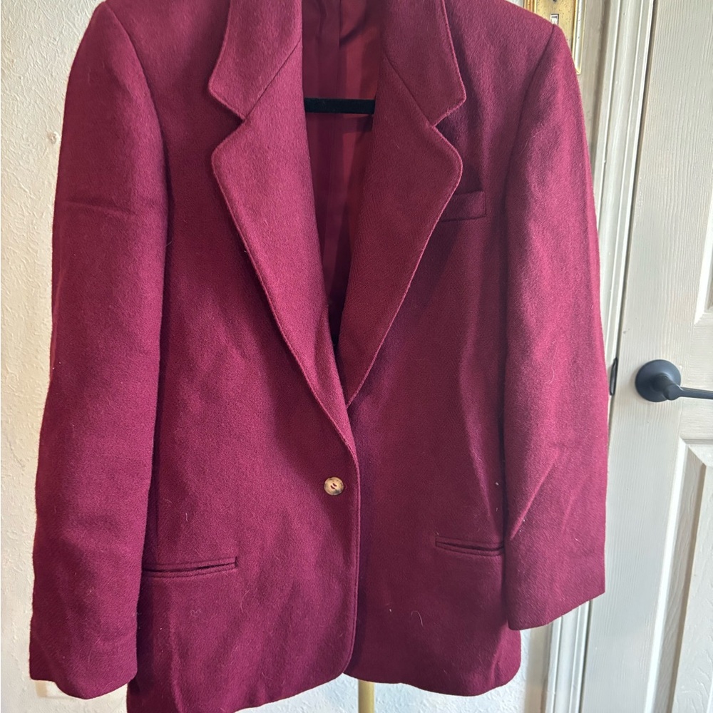 Vintage Lands End 100% Wool Women's Burgundy Blazer size 8